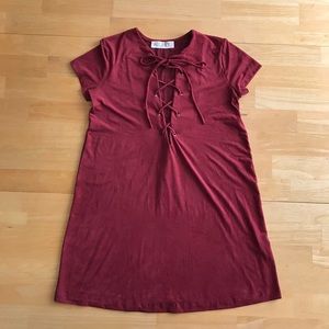 Audrey 3+1 Burgundy Faux Suede Lace-Up Dress
